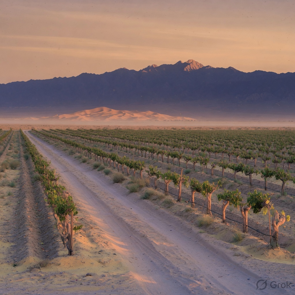 Vine rows at the edge of open country