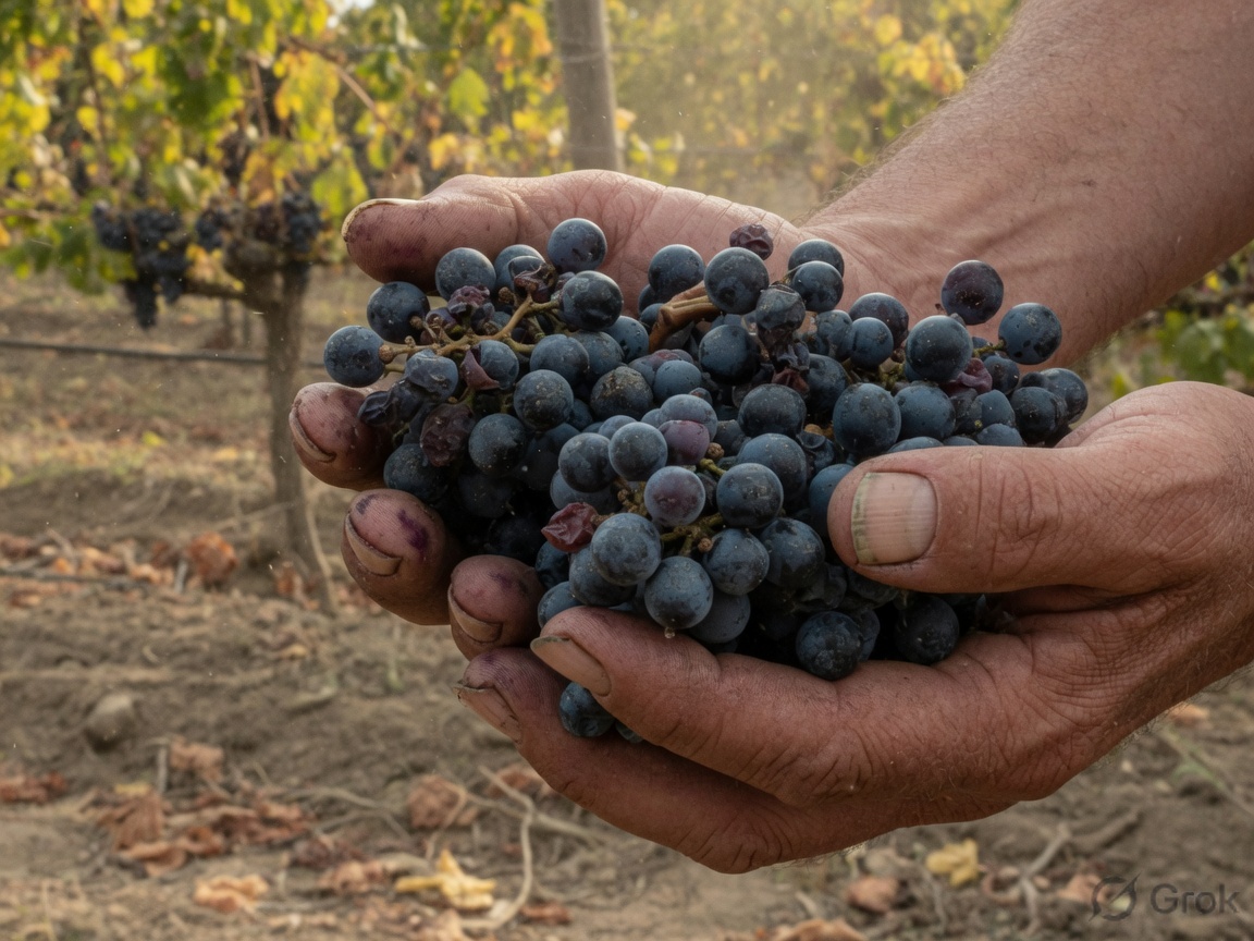 Hands with grape cluster